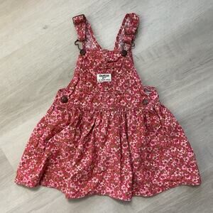 OshKosh Bgosh Pink Floral Overall Dress 3T Corduroy Vestbak